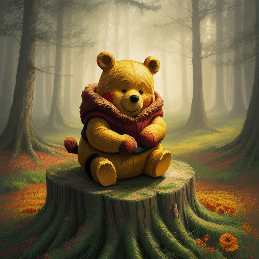 Whimsical Winnie the Pooh in Enchanted Autumnal Forest