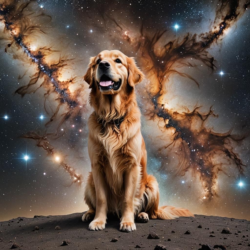 Golden Retriever in Space Galaxy