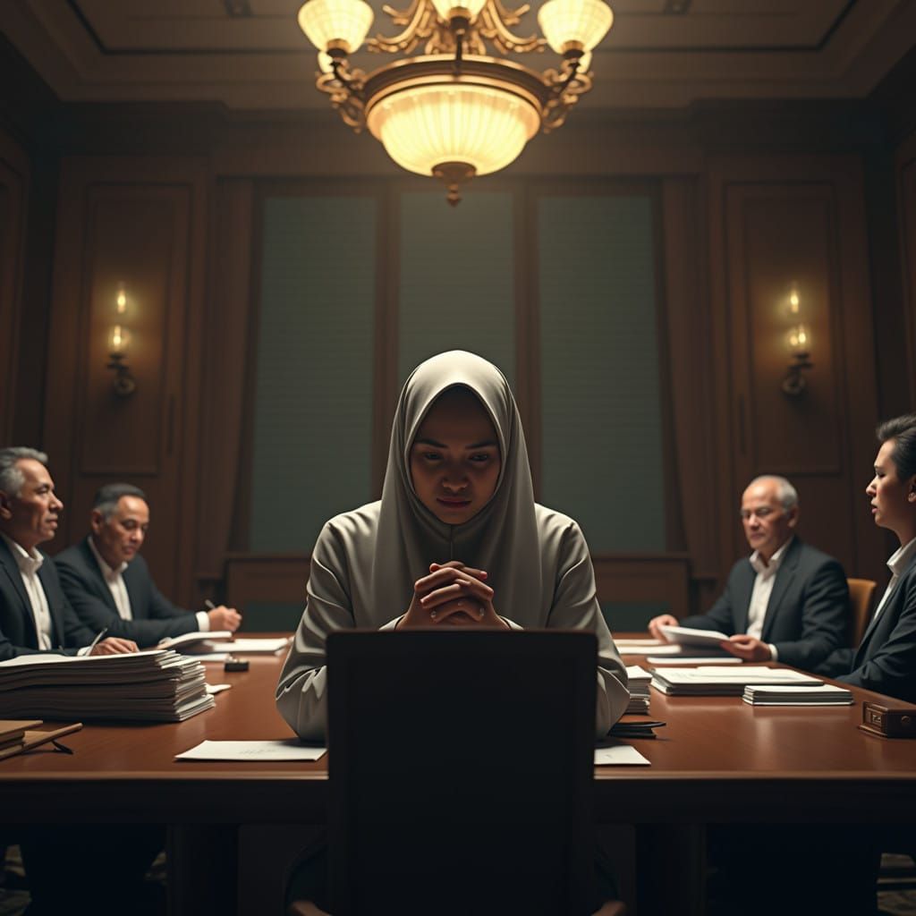 Siti Before the Disciplinary Board in a Fantasy Concept Art...