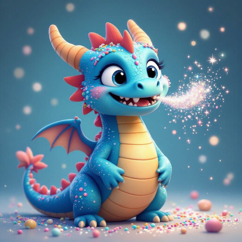 Pop Tart Dragon Breathes Glittering Sugar Dust in Cartoon St...