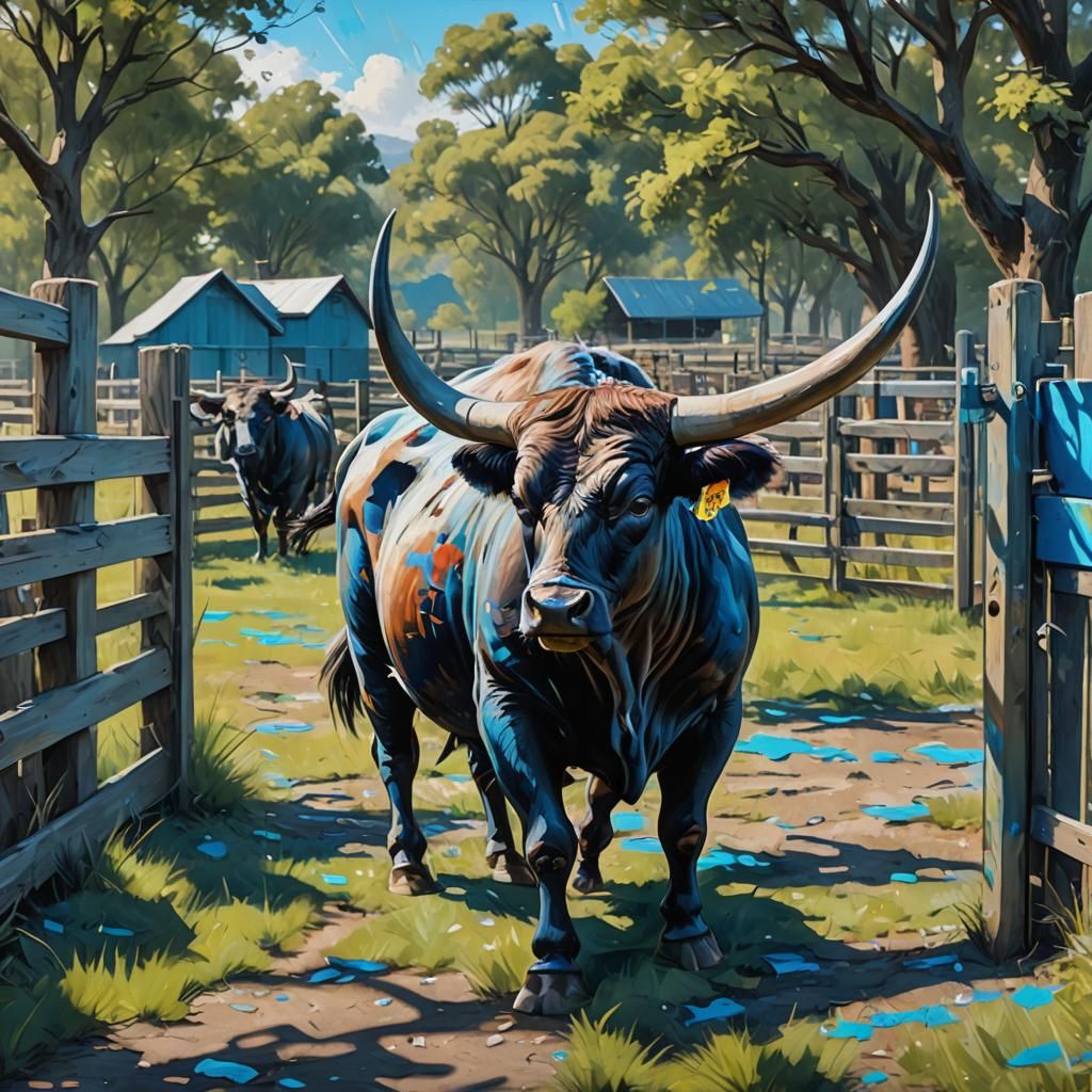 Charging Bull in Abstract Expressionism Style