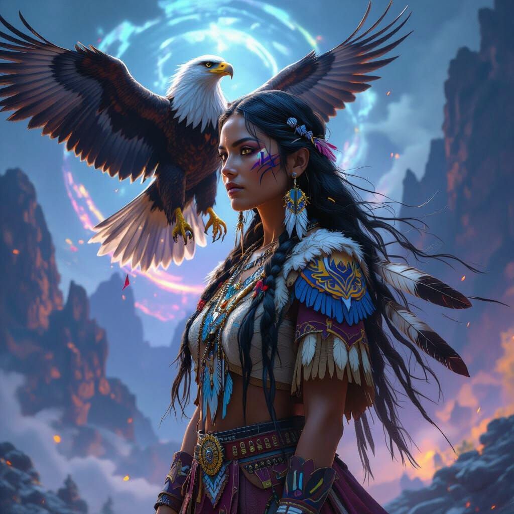 Native American Woman and Eagle with Spirit