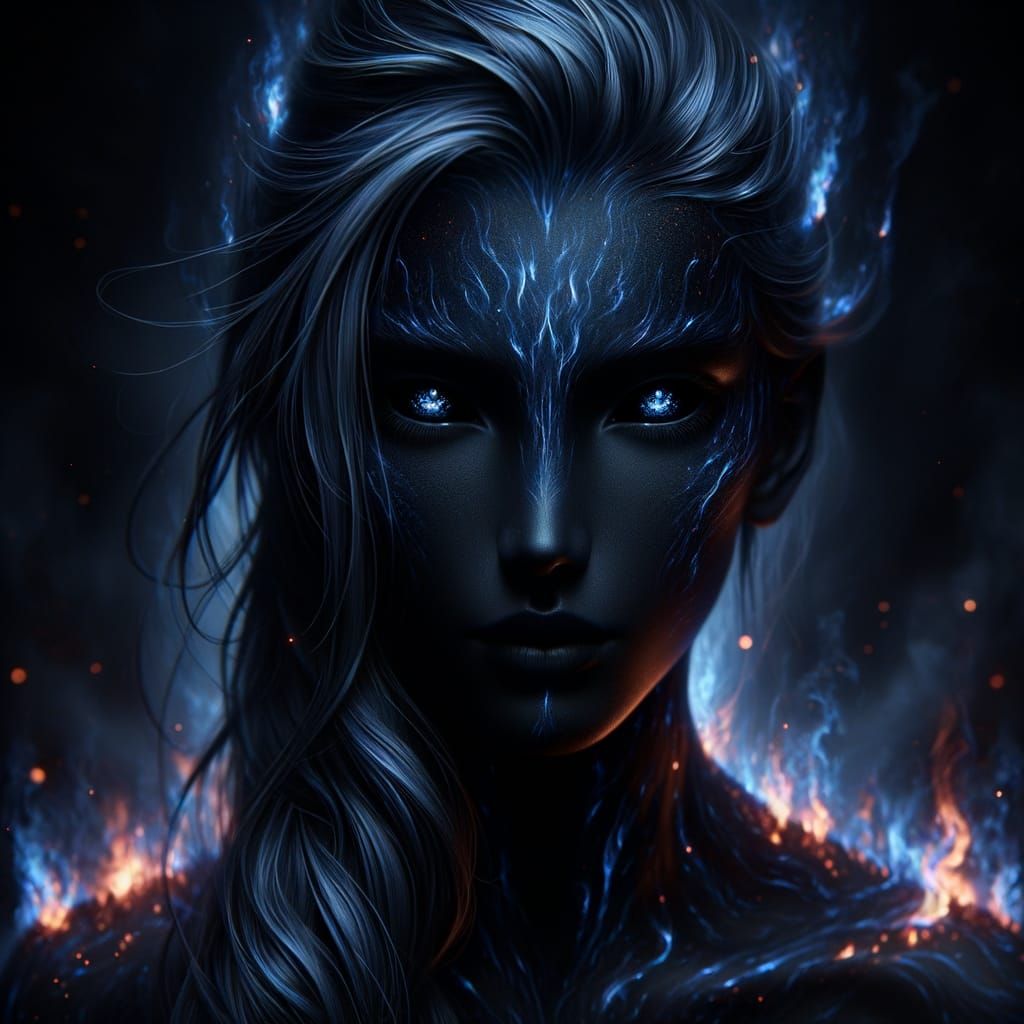 Enigmatic Dark Entity Cloaked in Blue Flames