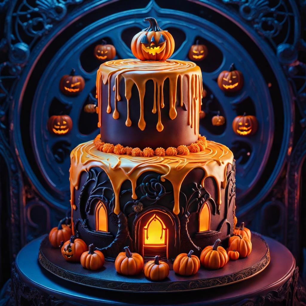 Halloween Cake with Ghost Frosting in Art Nouveau Style
