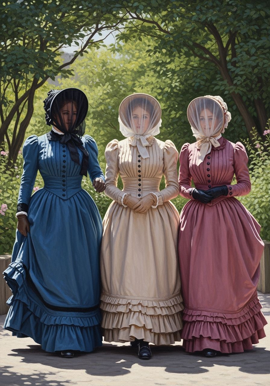 Victorian Women Stroll Through Copenhagen: Realist Oil Paint...