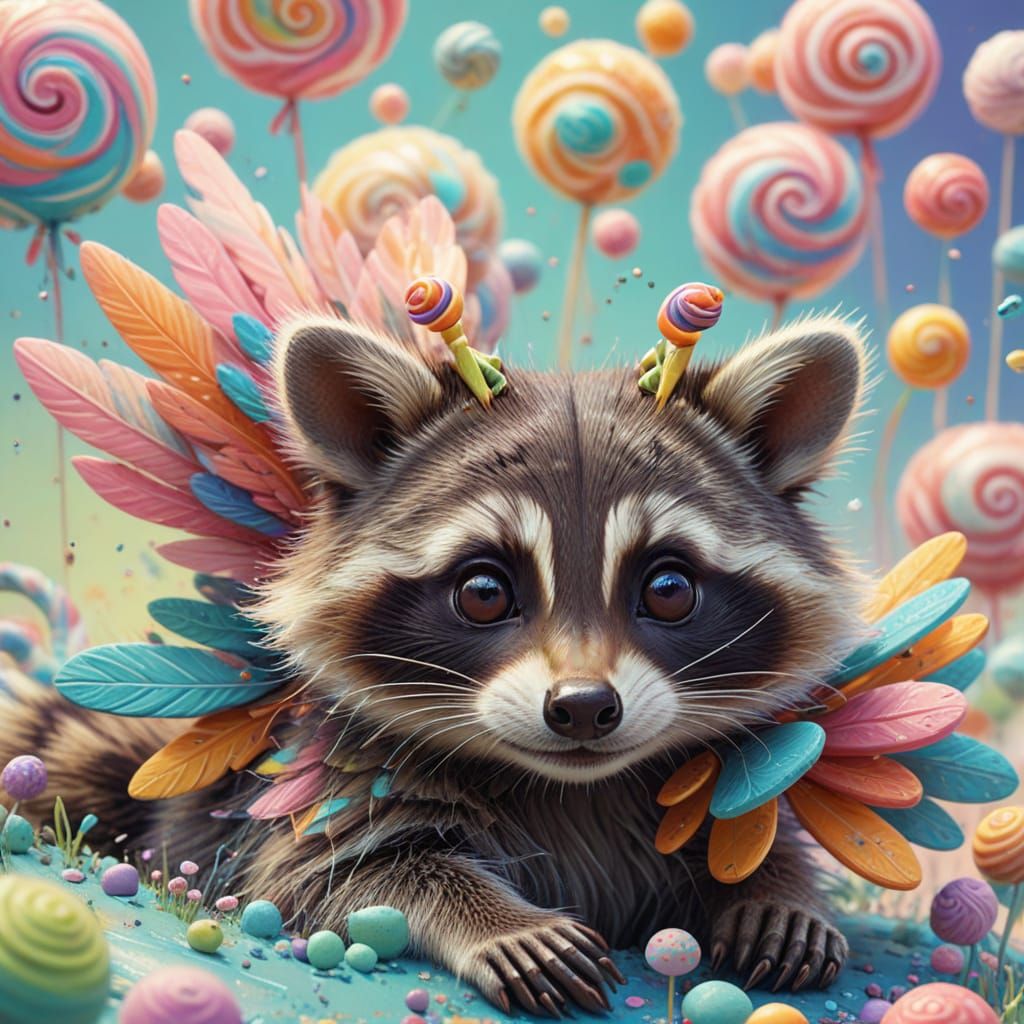 Whimsical Baby Raccoon Concept Art in Gouache Style