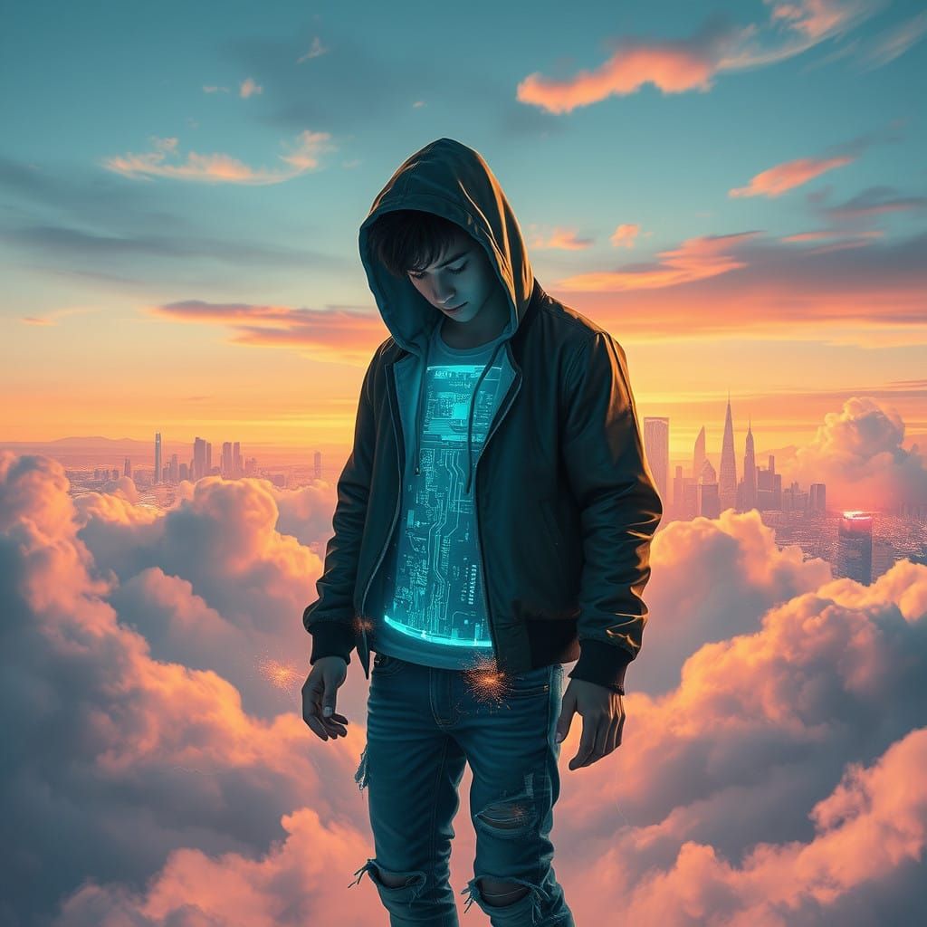 Teenager Rewriting Reality in Cyberpunk Skies