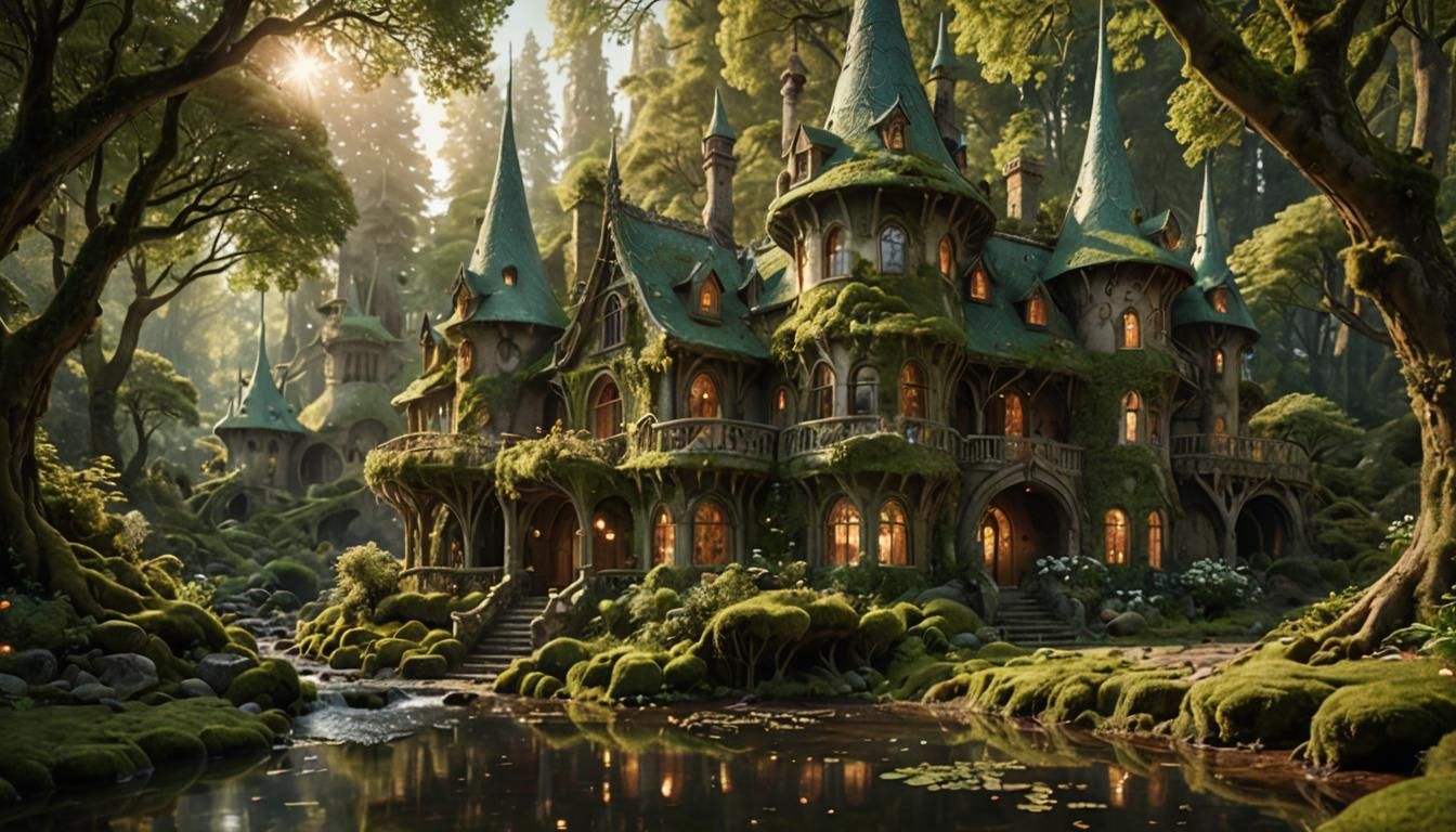 Enchanted Elven Mansion in Mystical Forest