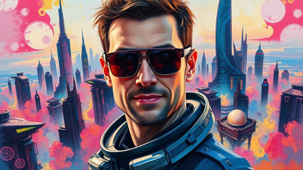 Ace Rimmer in Dystopian Sci-Fi Cityscape