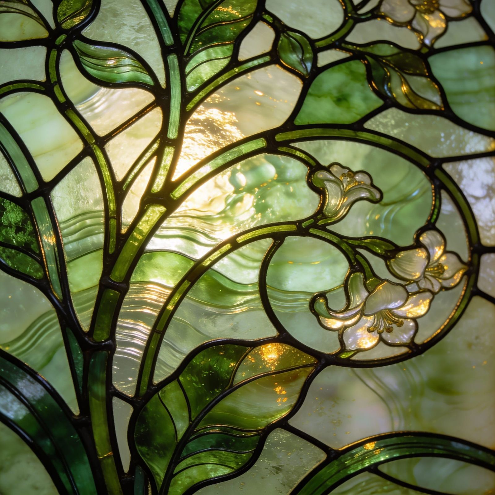 Art Nouveau Stained Glass with Botanical Patterns