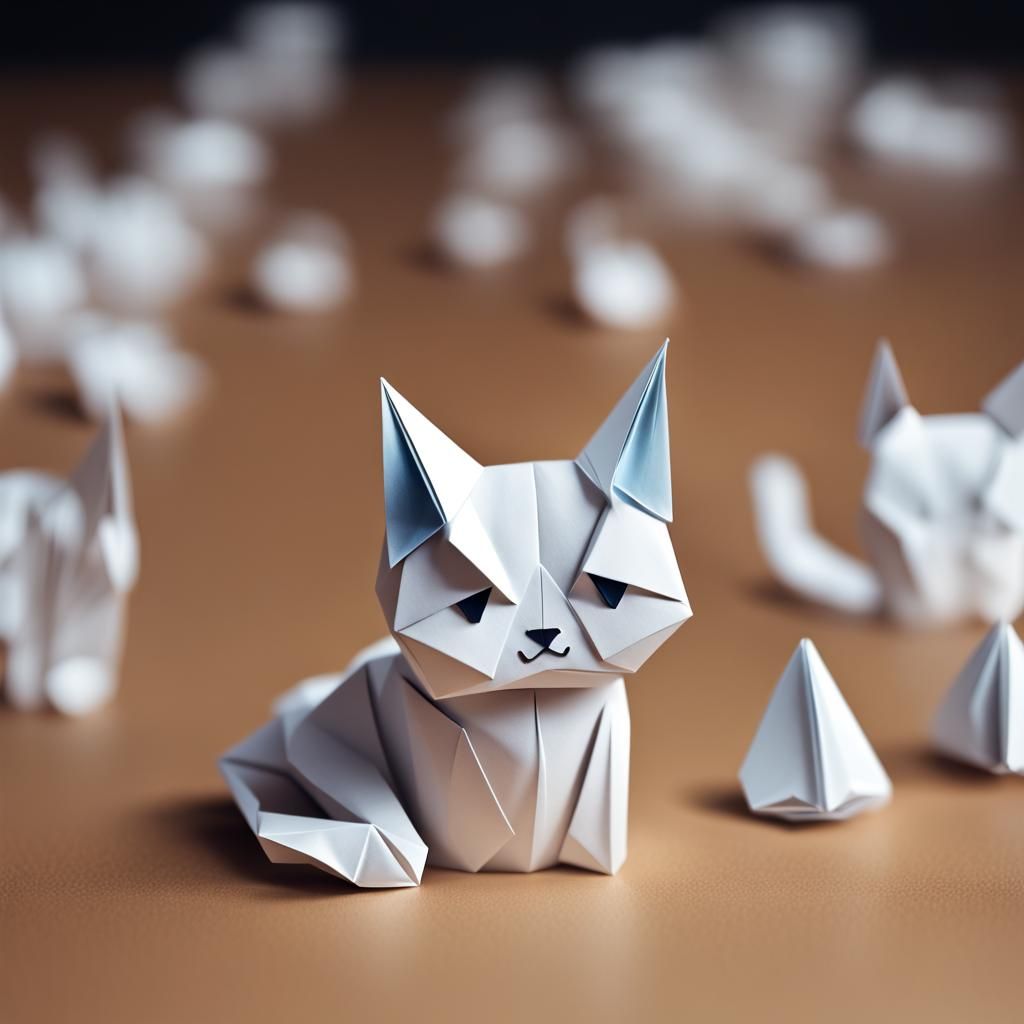 Origami Sad Cat Papercraft in 8K Resolution