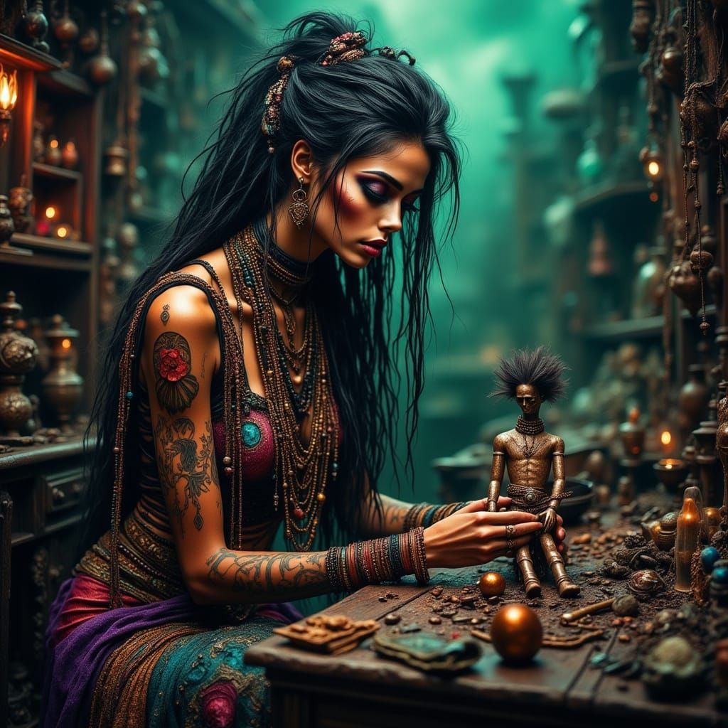 Enigmatic Voodoo Priestess in a Haunting, Gothic Atmosphere
