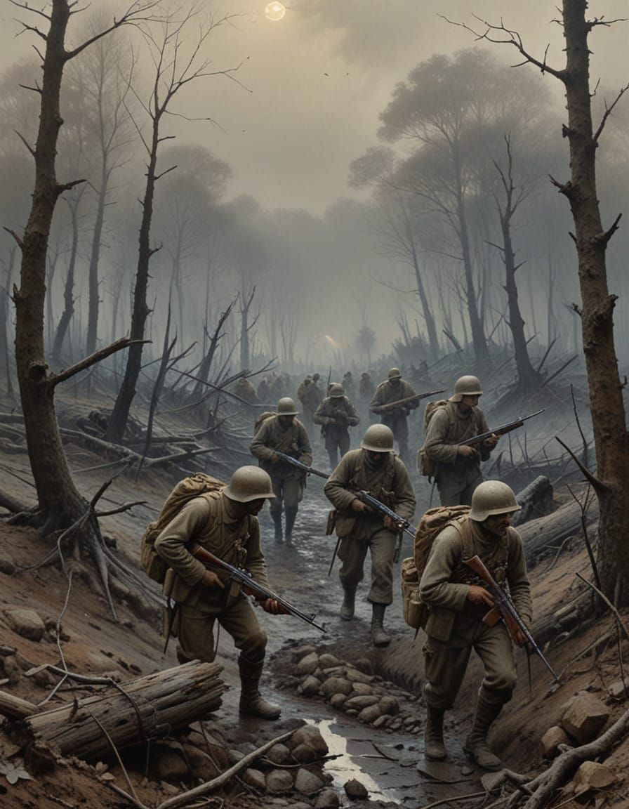 War-Torn Battlefield in a Desolate Winter Landscape