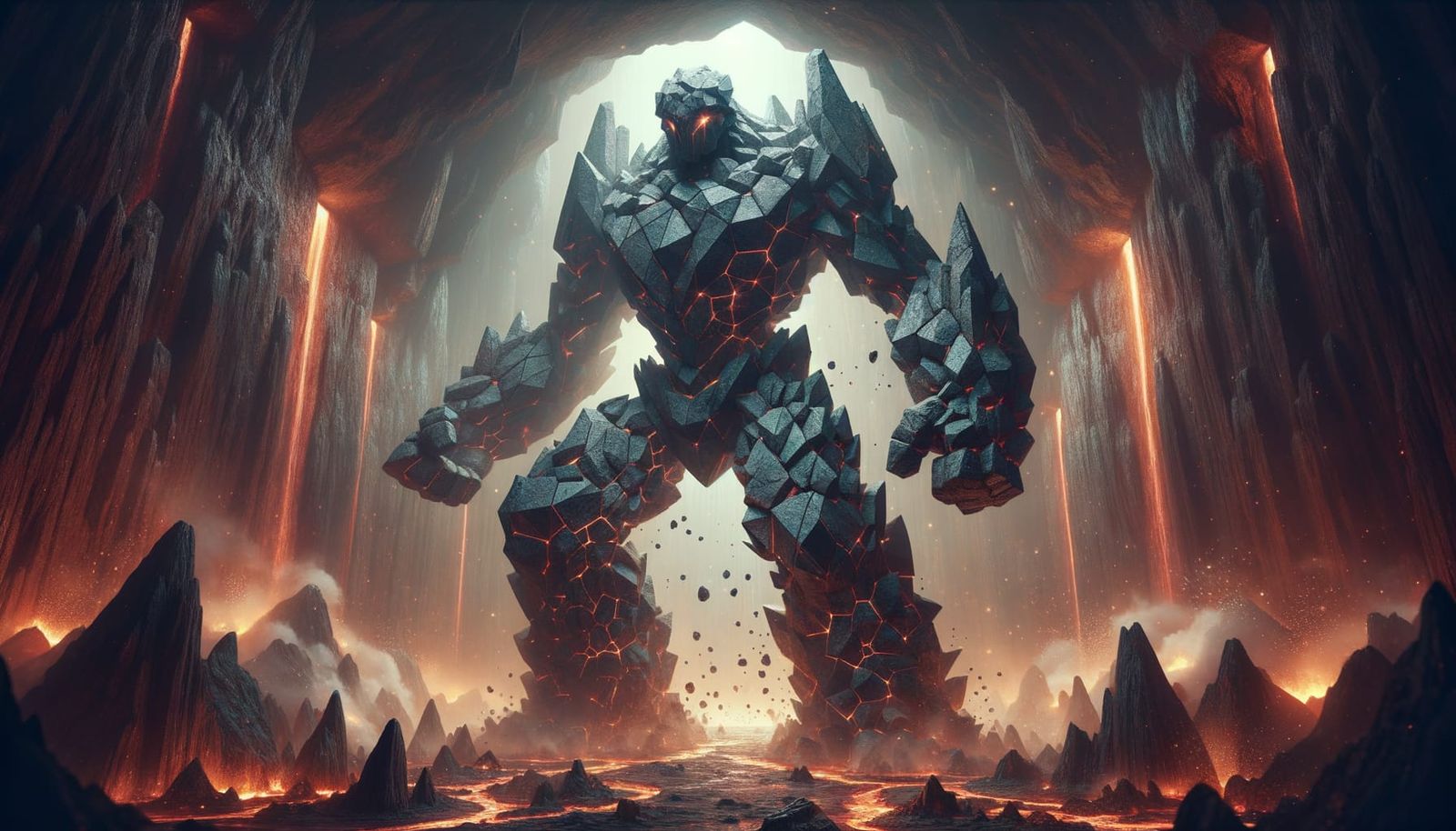 Gritty Fantasy Rock Giant in Shadowy Cave