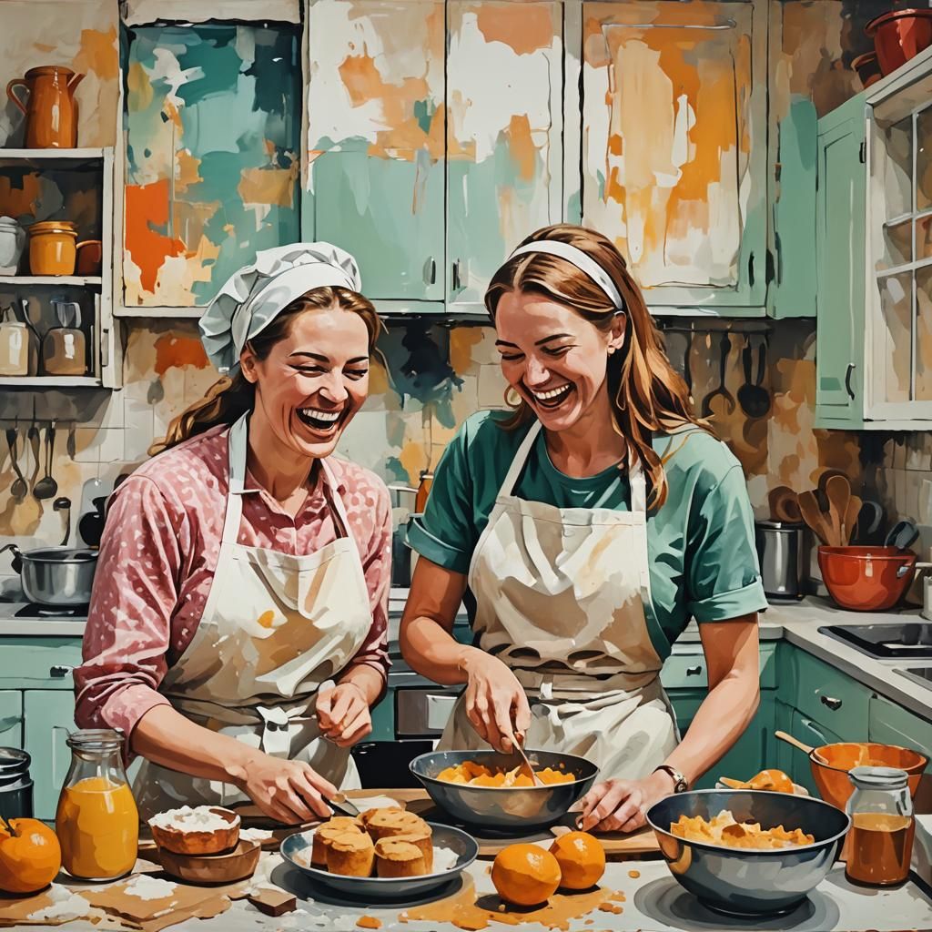 Baking Women in Abstract Art Style