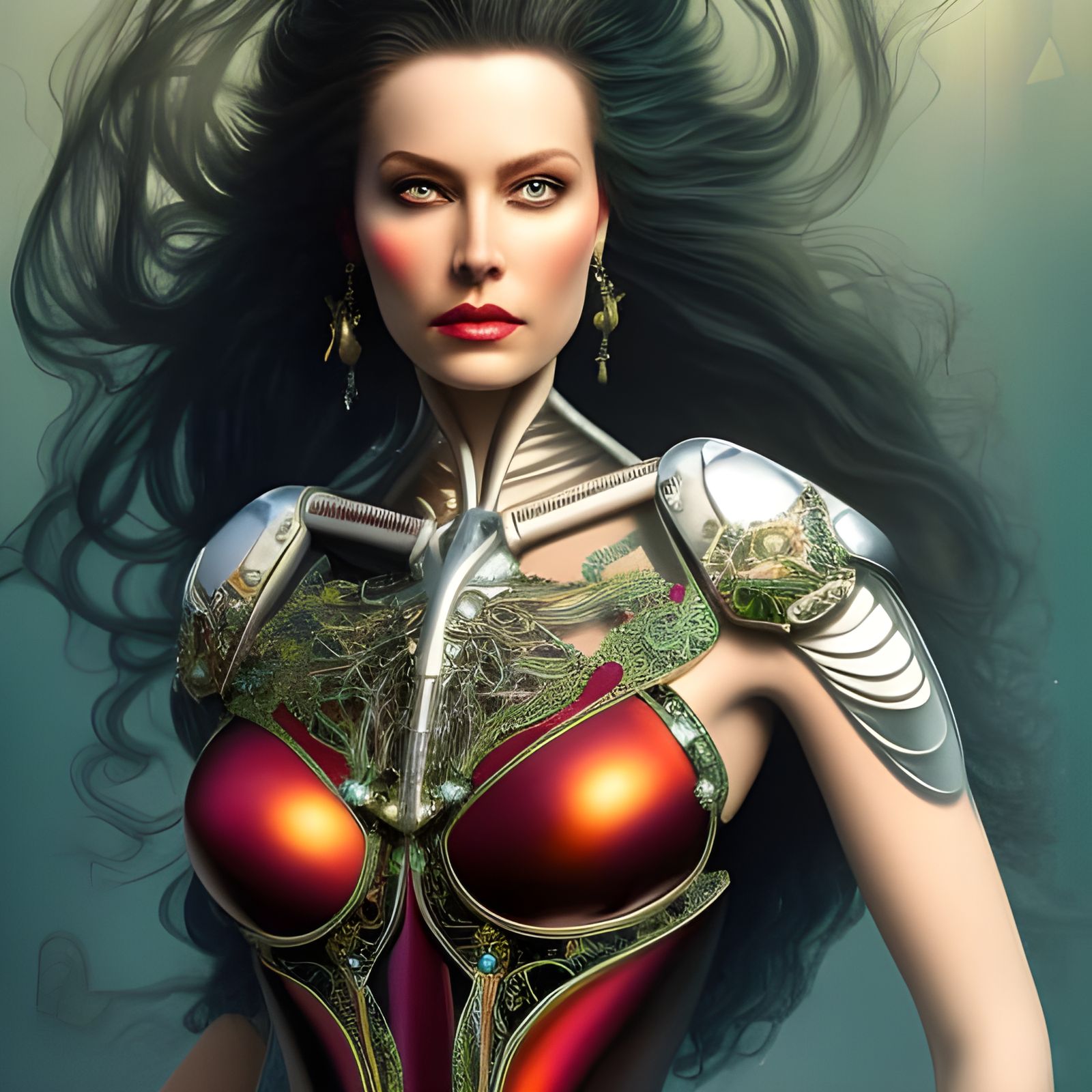 Intricate Cybernetic Woman in Glass Cube