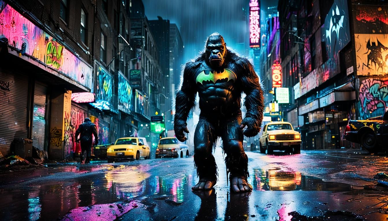 King Kong Batman Graffiti Art in Gotham City