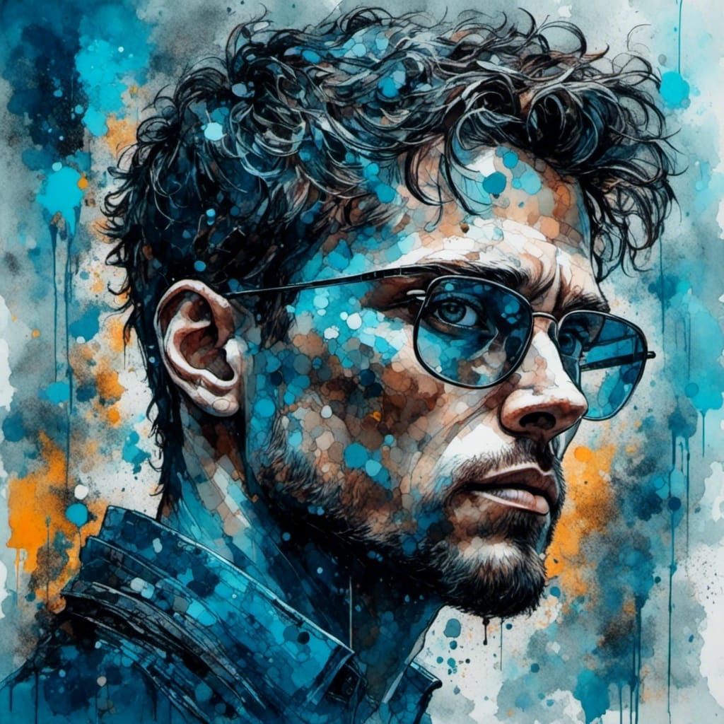 Cyberpunk Blue-Eyed Character in Hyperrealistic Pixel Art