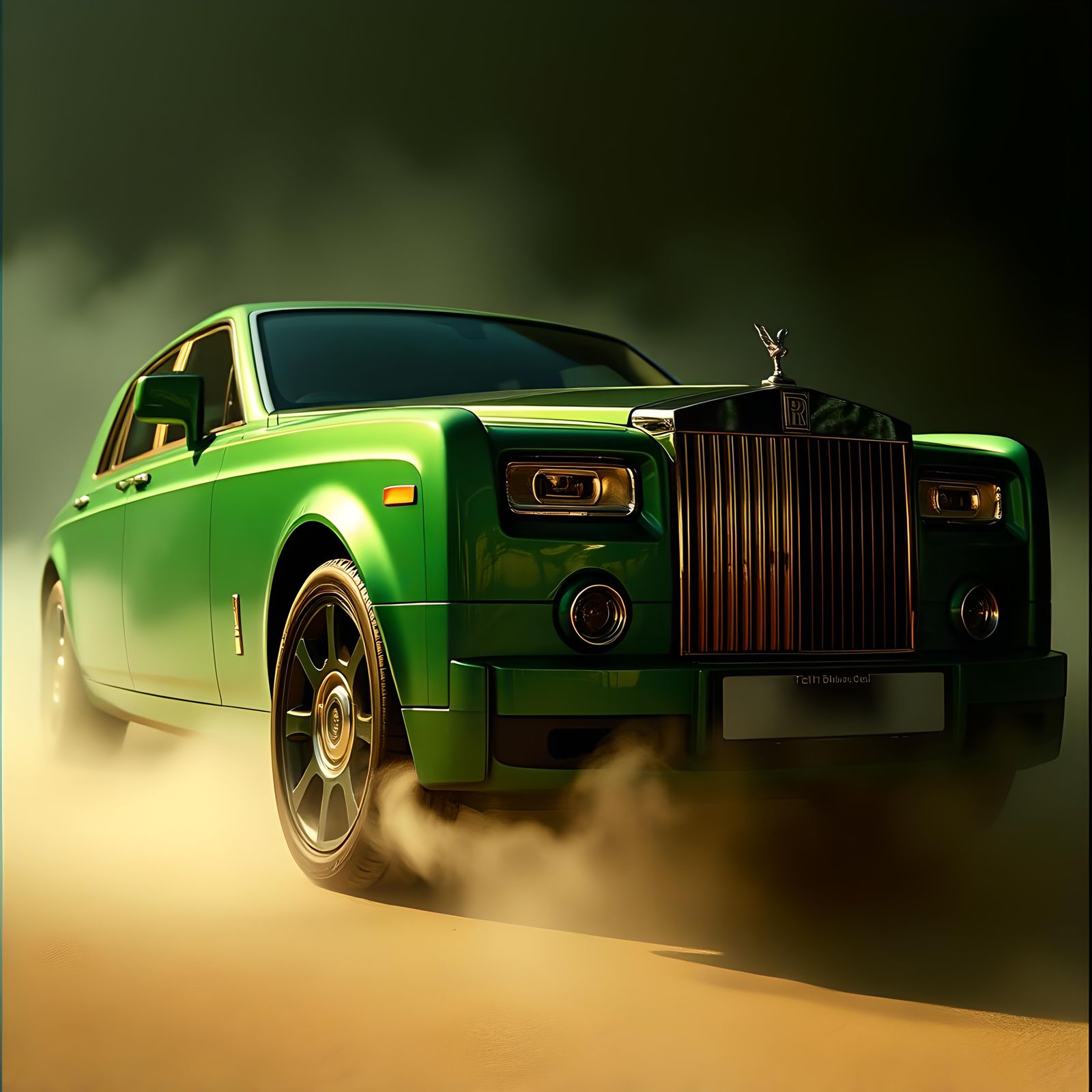 Dramatic Green Rolls Royce in Cinematic Style