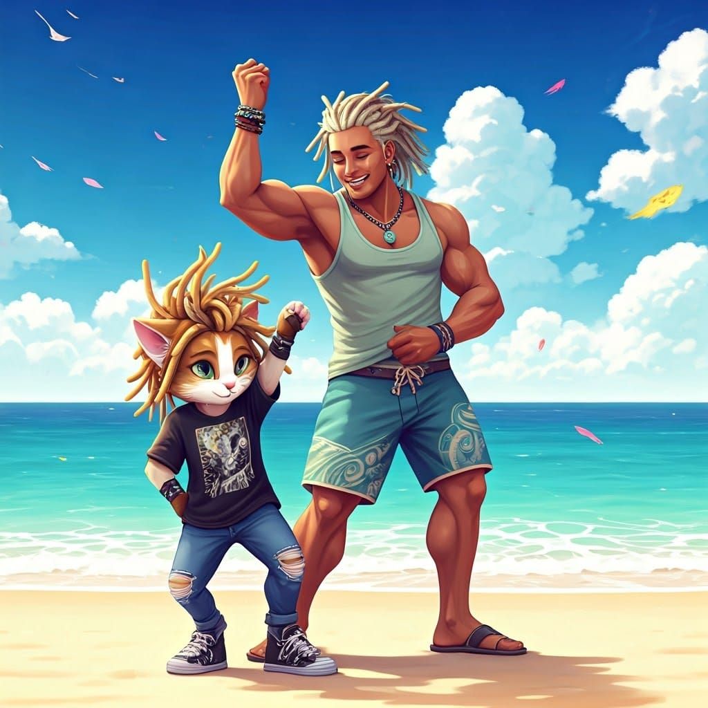 Sensual Beach Party in Vibrant Anime-Inspired Style