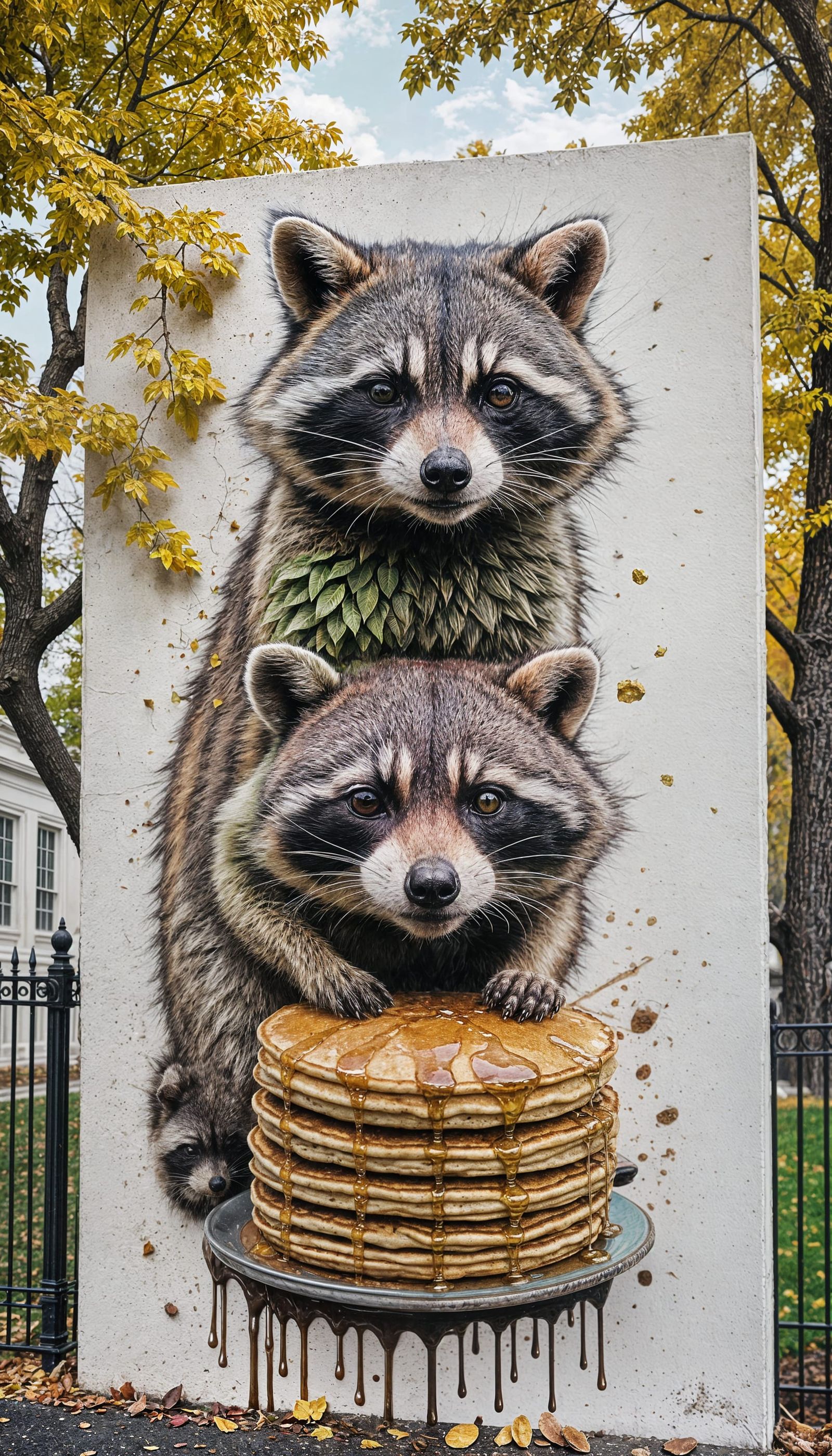 Raccoon Art Installation on White House, Hyperreal Detail