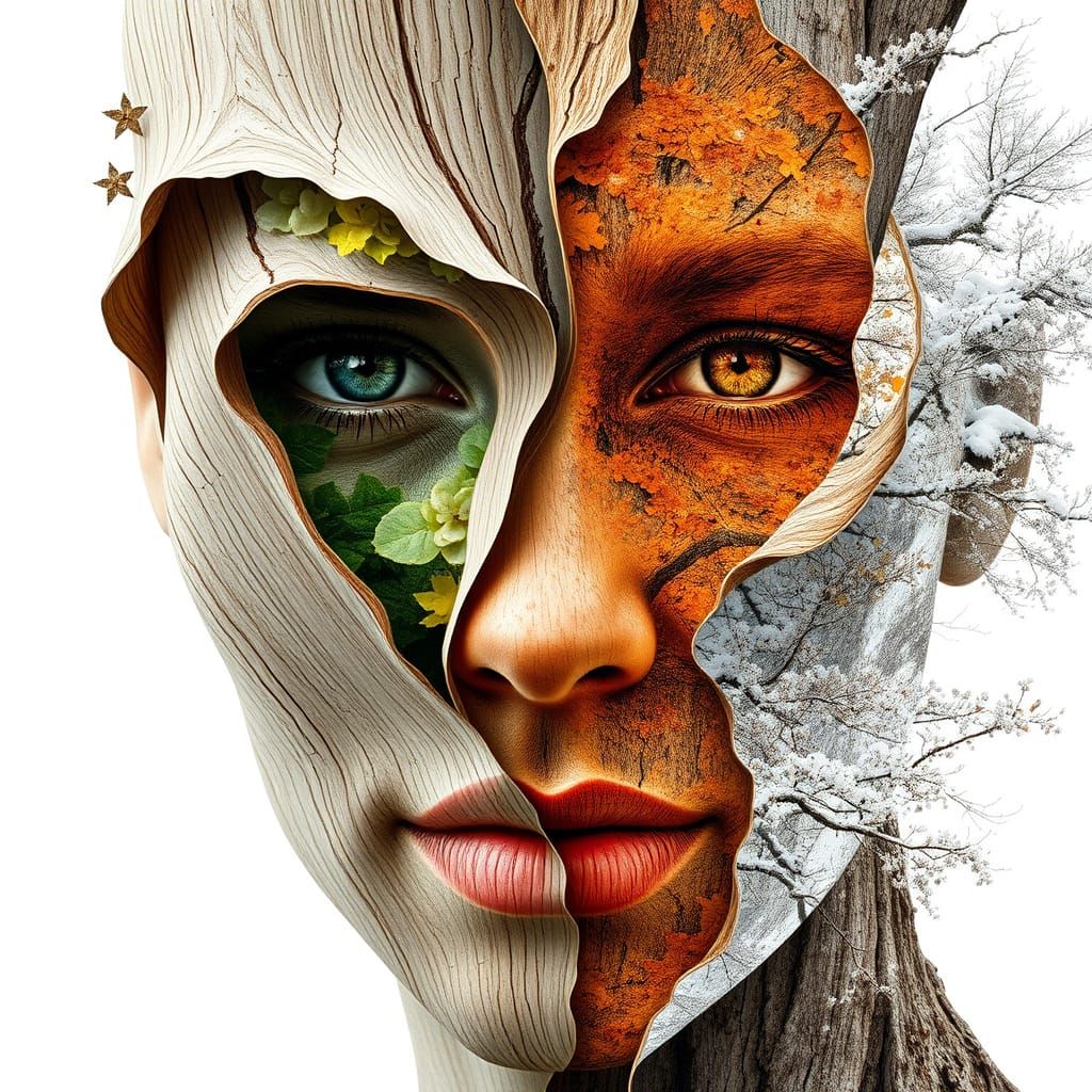 Timeless Human Portrait in Layered Oak Wood