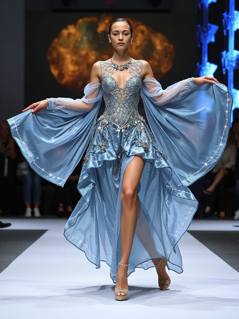 Model in Celestial Couture Gown Struts Down Runway