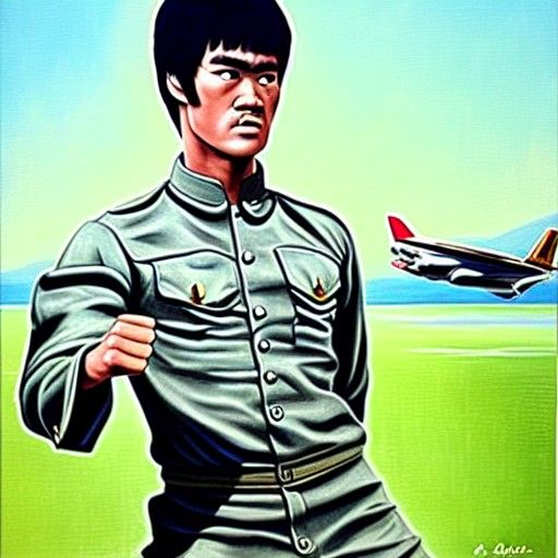 Bruce Lee as Army General in Surrealist Painting