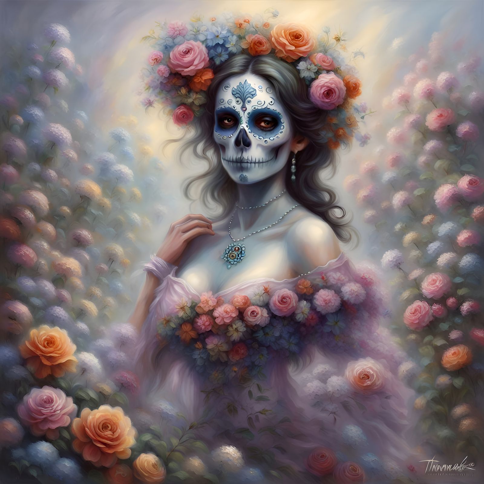 Catrina Skull Dancing in Ethereal Floral Fantasy