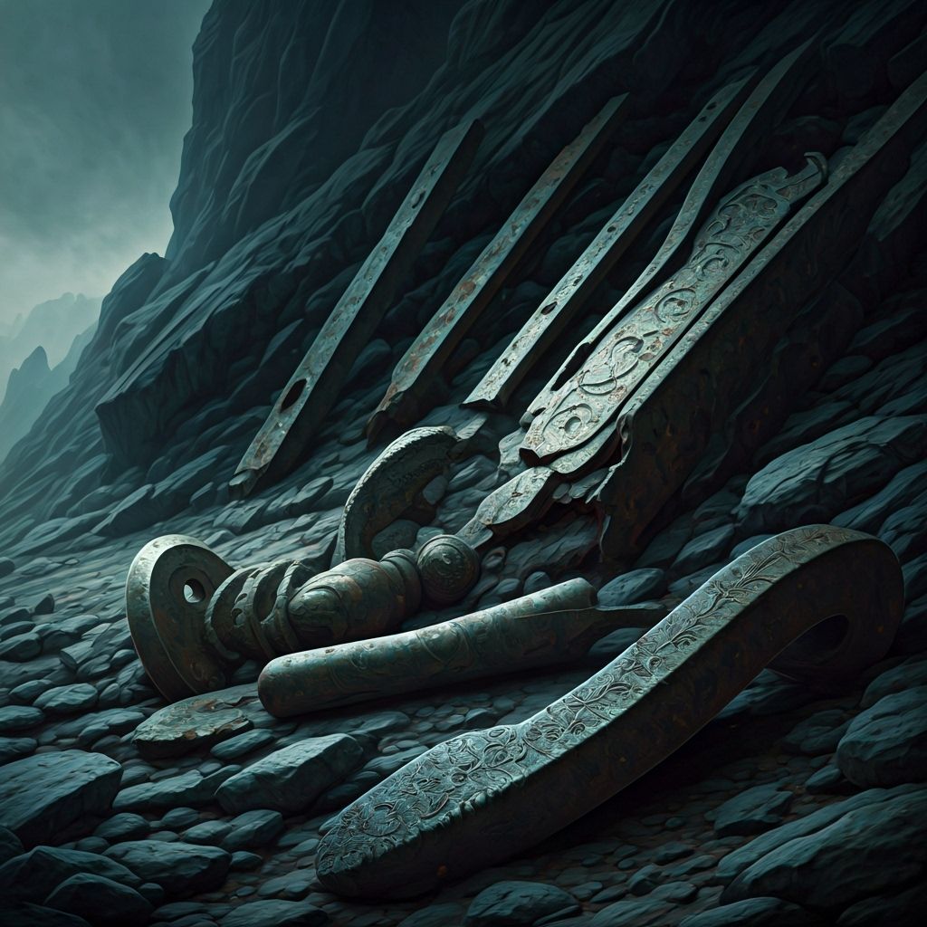 Grim Fantasy Metal Scraps on Rocky Terrain