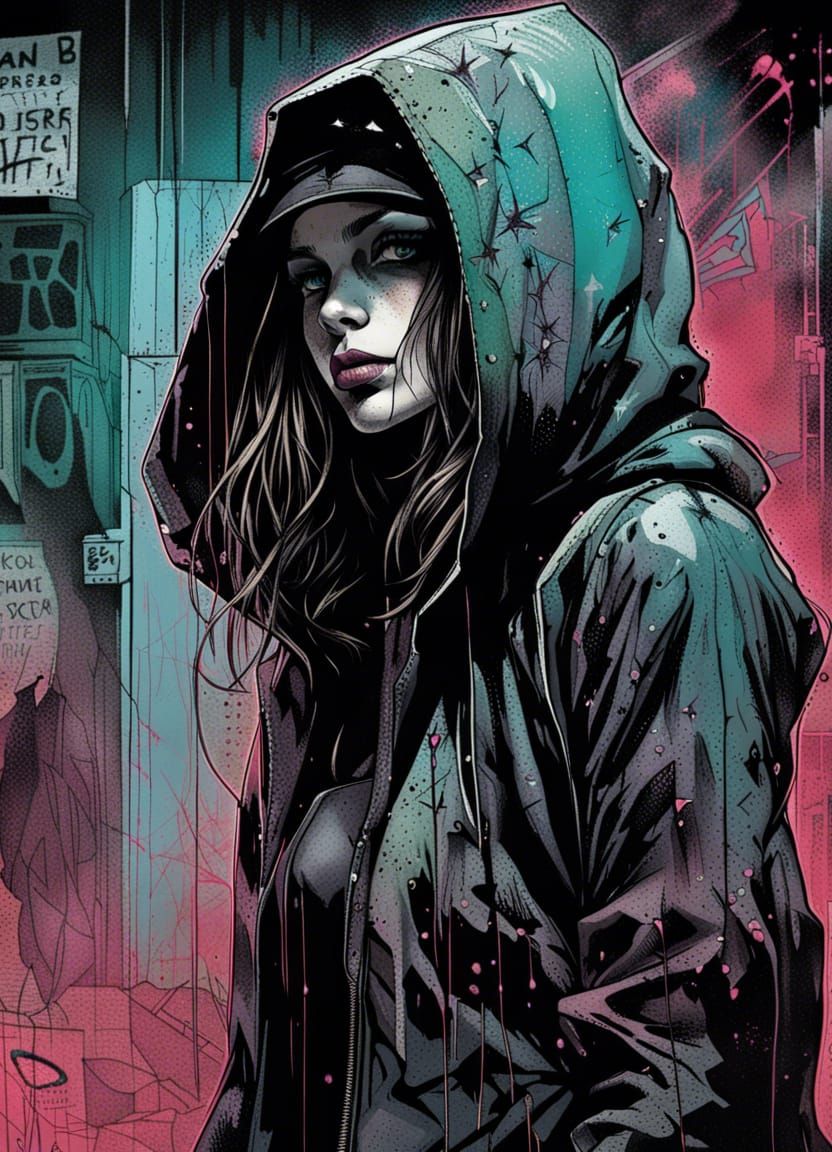 Female Assassin in Dark City Graphic Novel Art