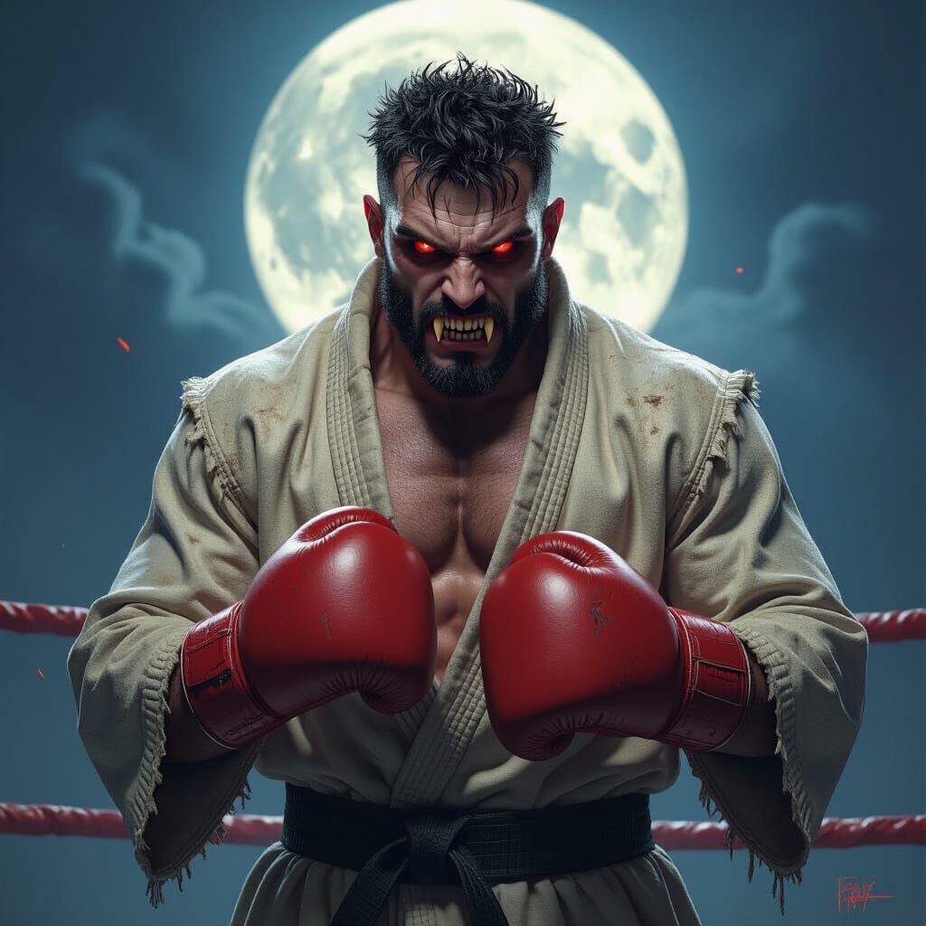 Menacing Vampire Boxing Champion in Digital Art Style