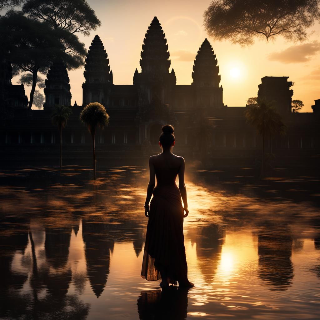 Angkor Wat Sunrise Silhouette: Digital Matte Painting