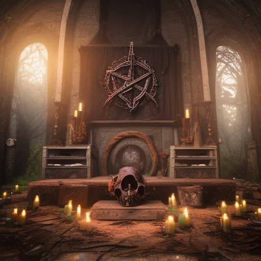Rotting Zombie Goat Skulls on Altar