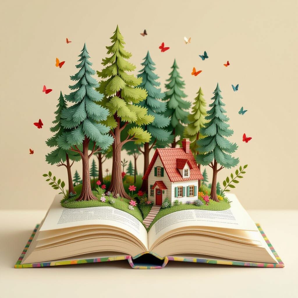 Whimsical 3D Paper Book Scene