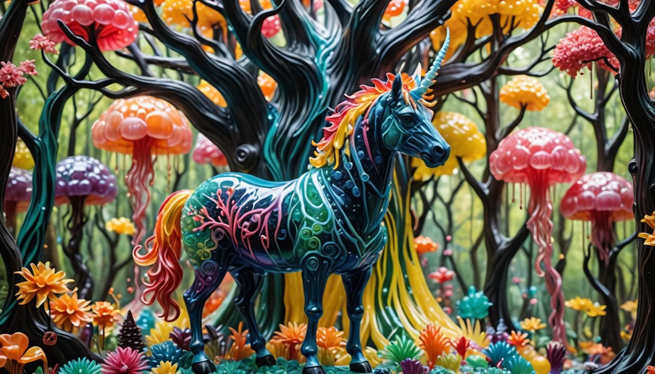 Vibrant Jelly Zebracorn in Jelly Forest
