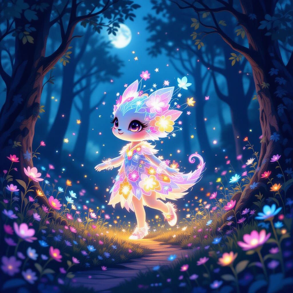 Whimsical Light Creature in Mystical Forest