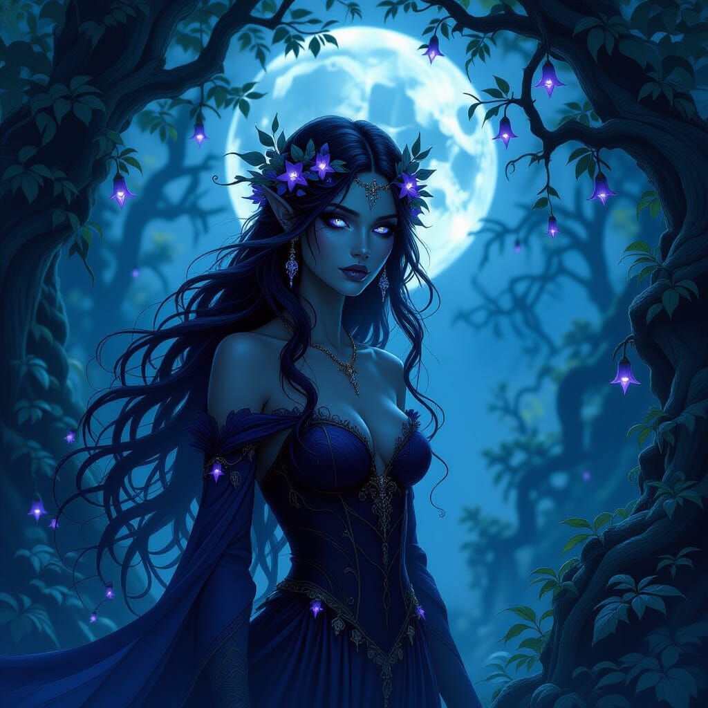 Mystical Nightshade Dryad in Enchanted Forest