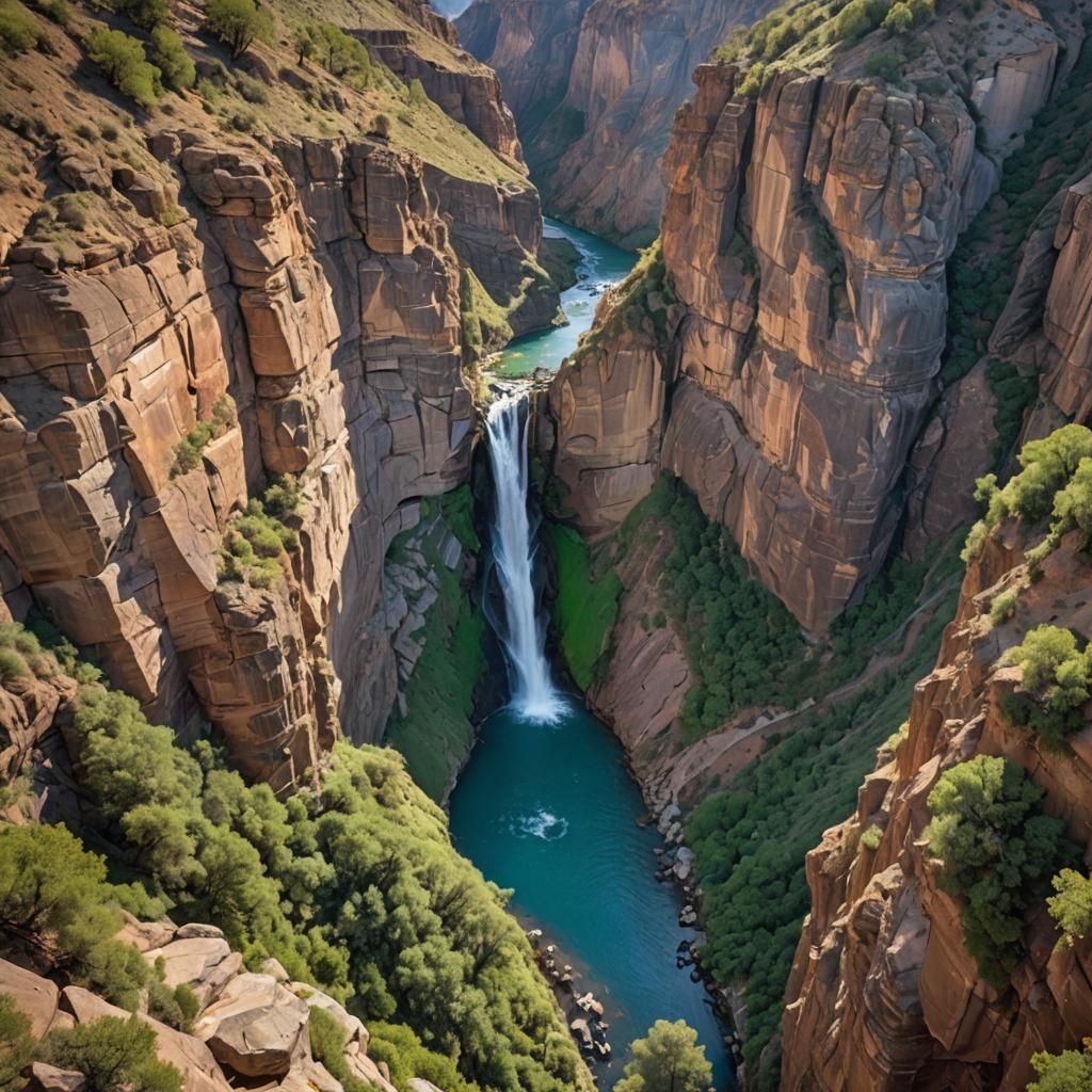 Majestic Waterfall Cascading into Crystal Pool