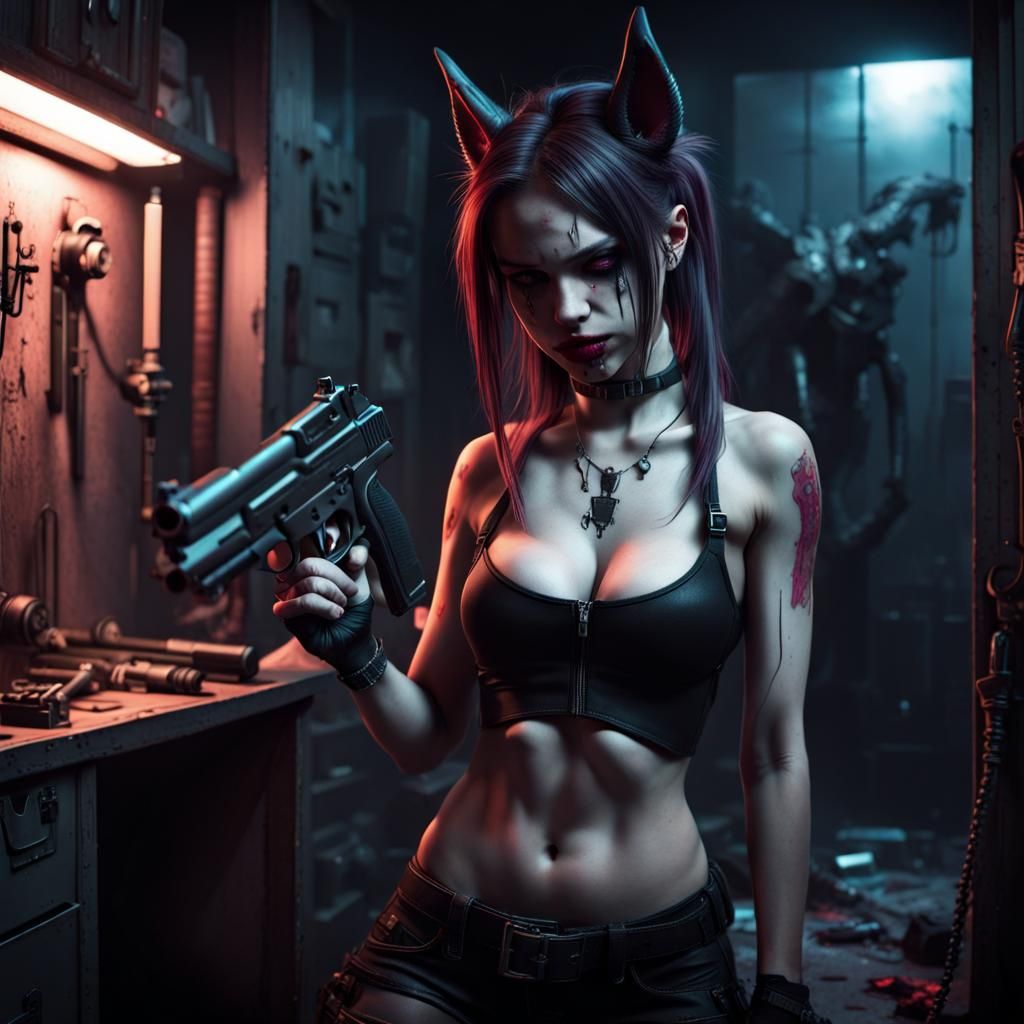 Cyberpunk Wolfgirl with a Sadistic Grin