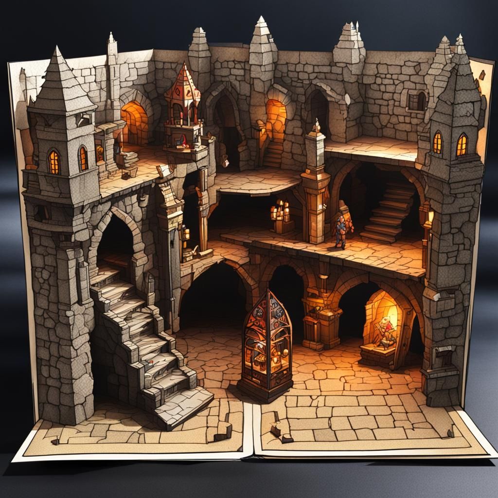 Realistic Pop-Up Book of Dungeon and Adventurers