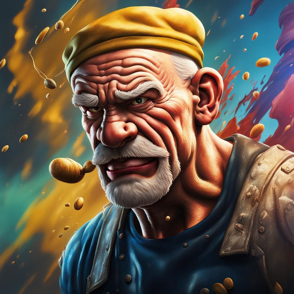 Hyperrealistic Popeye Splash Art Portrait