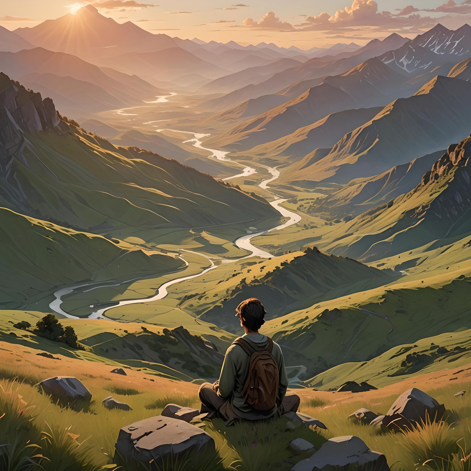 Contemplative Student Overlooking Mountainous Landscape at S...