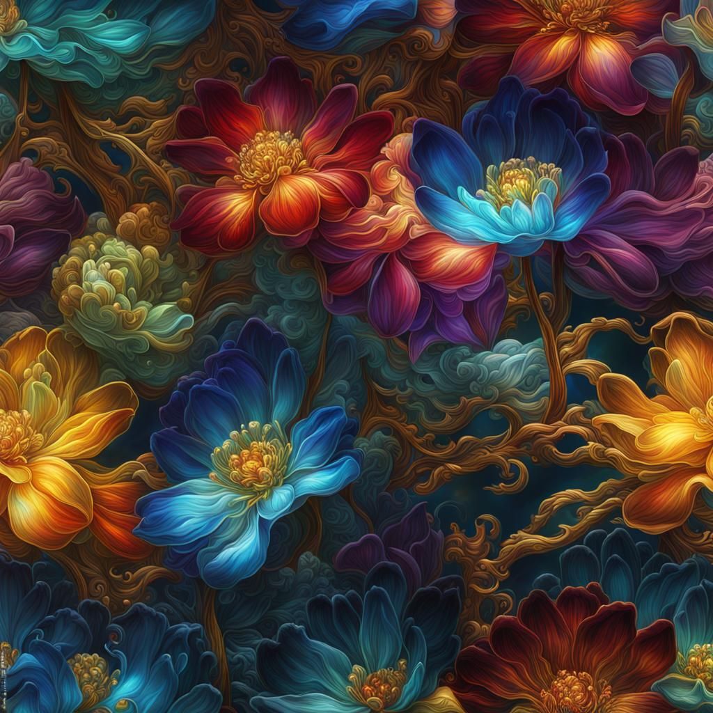 Bioluminescent Flowers Painting with Crystal Effects