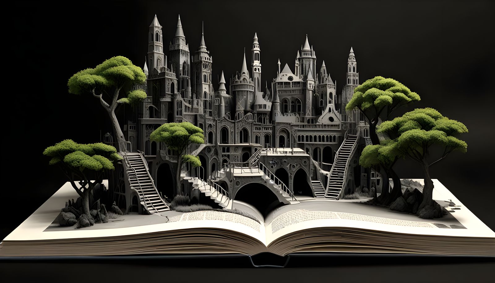 Surreal Book Library Transforms into Fantastical Moon Landsc...