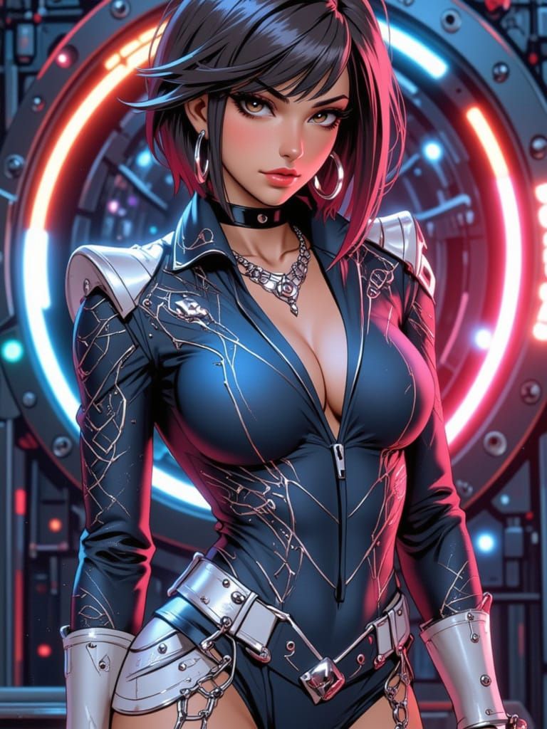 Mature Japanese Woman in Futuristic Spaceship