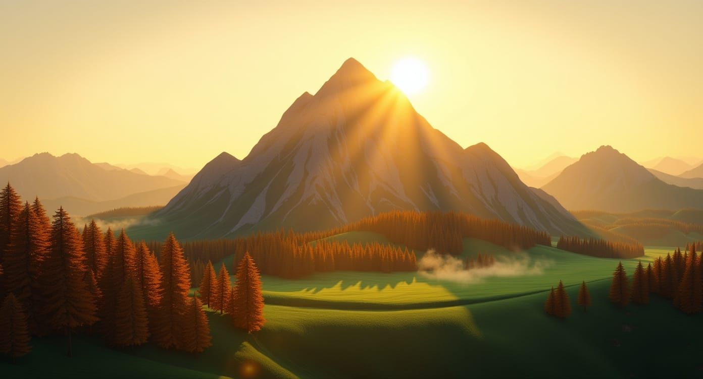 Geometric Mountainscape Through the Seasons