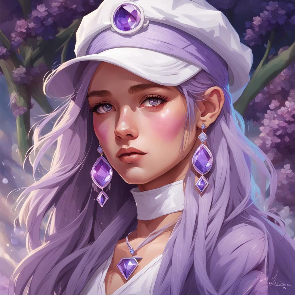 Beautiful Girl with Lavender Hair, Hyperdetailed Portrait