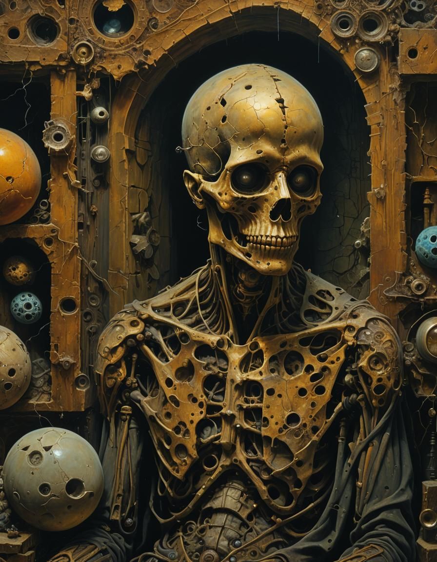 Decaying Figure in Stillness: A Surrealist Oil Painting