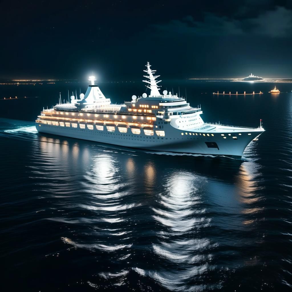 Drone View of Cruise Ship at Night